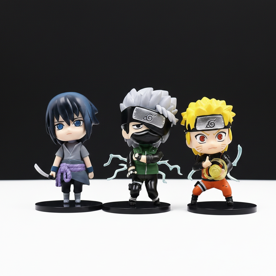 Naruto Chibi Figures - Set B Naruto Sasuke Uchiha Figurine Merchandise for Anime Lovers (Size - 10 cm)