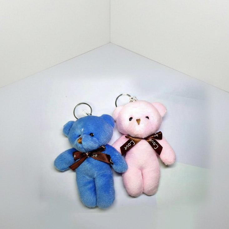 Bear Keychains, multi Colours, Soft Mini Bears with Bow, (Pack of 2 Random Color)