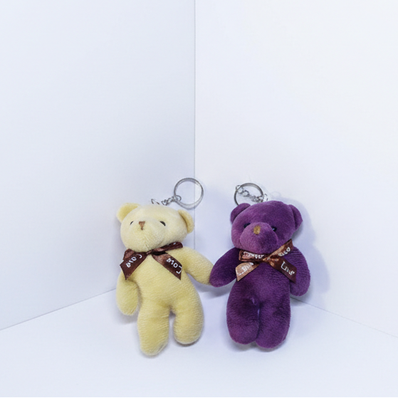 Bear Keychains, multi Colours, Soft Mini Bears with Bow, (Pack of 2 Random Color)