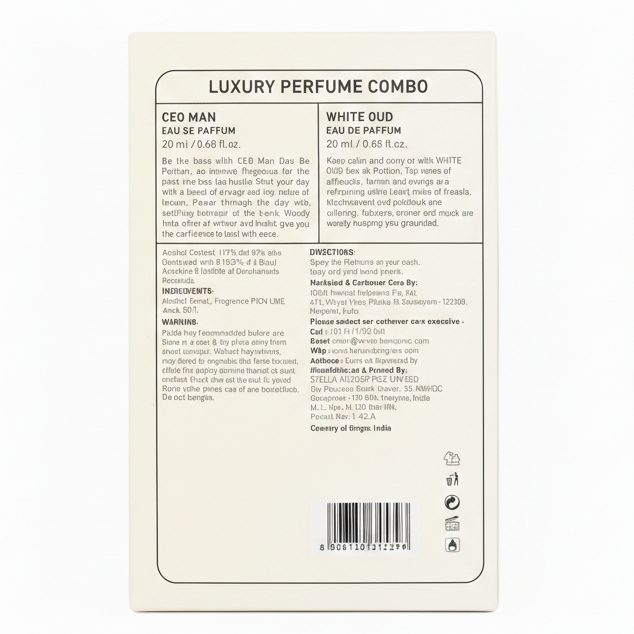 Bella Vita Luxury CEO Man 20 ml + White Oud Unisex 20 ml Perfume Gift Combo Pack for Men and Women (Pack of 2)