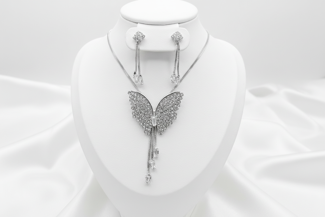 Butterfly Pendant Necklace with Earrings