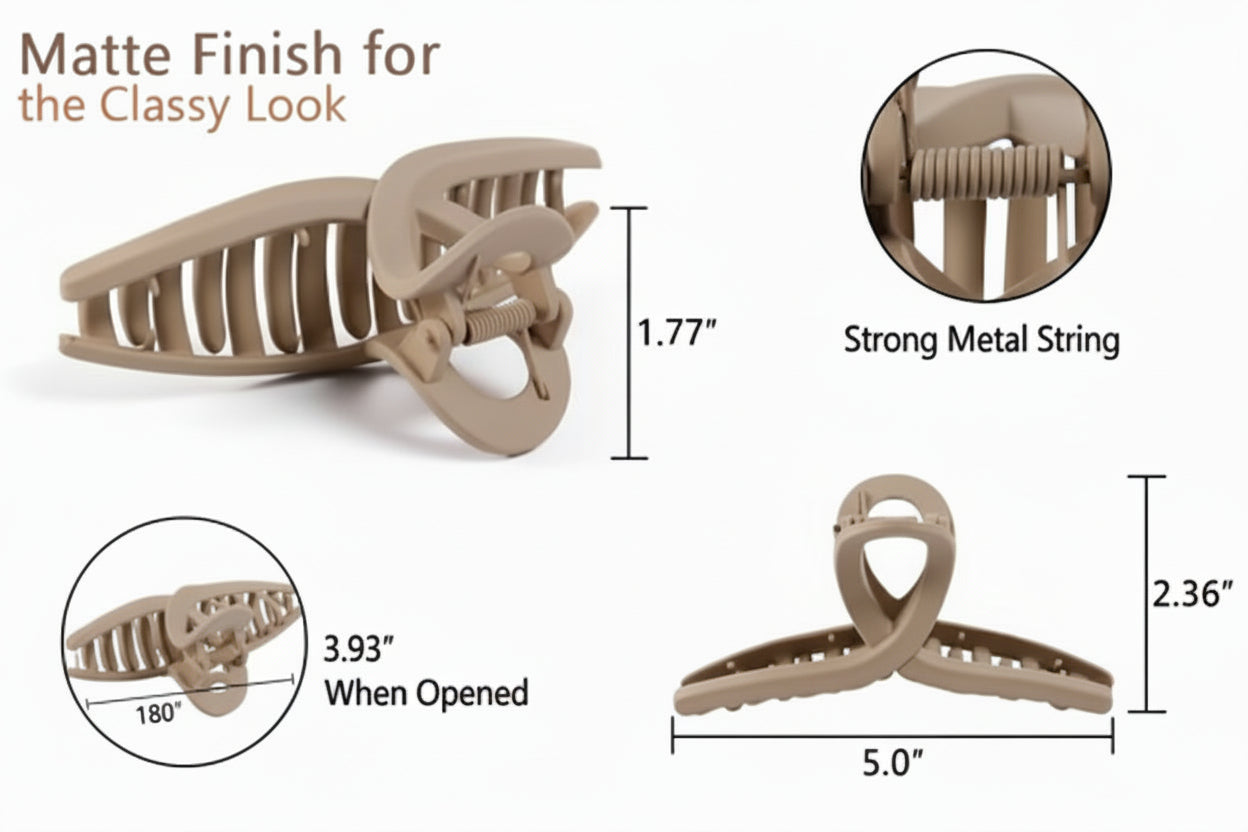 Hair Claw T Shape Jaw Clip Matte Big Korean Fancy Hair Clutcher Pack of 4